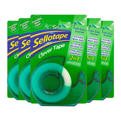 Sellotape Invisible Matt Tape & Clever Tape Dispenser 18mmx25M5Pk from B&Q