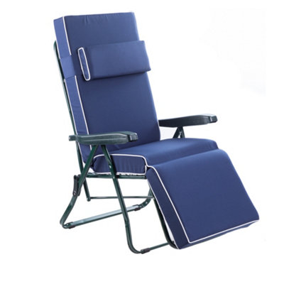 Alfresia Relaxer Garden ChairGreen Frame With Luxury Navy Blue Cushion from B&Q