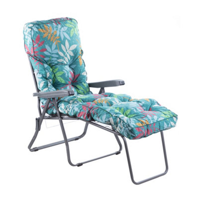 Alfresia Sun LoungerCharcoal Frame With Classic Alexandra Green Leaf Cushion from B&Q