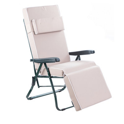 Alfresia Relaxer Garden ChairGreen Frame With Taupe Luxury Thick Foam Filling from B&Q