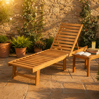 Alfresia Folding Acacia Wood Sun Lounger With Adjustable Backrest from B&Q