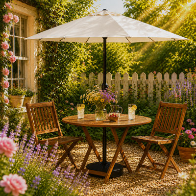 B&Q -  Ivory 2M Outdoor Garden Parasol With Tilt Function & Crank Handle