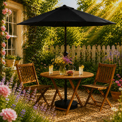 B&Q -  Black 2M Outdoor Garden Parasol With Tilt Function & Crank Handle