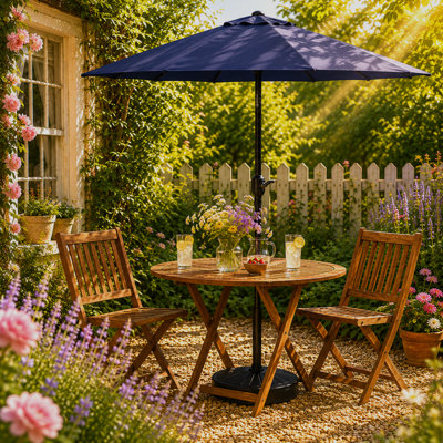 B&Q -  Navy 2M Outdoor Garden Parasol With Tilt Function & Crank Handle