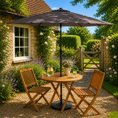 B&Q -  Grey 2.7M Outdoor Garden Parasol With Tilt Function & Crank Handle