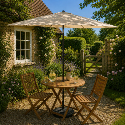 B&Q -  Ivory 2.7M Outdoor Garden Parasol With Tilt Function & Crank Handle
