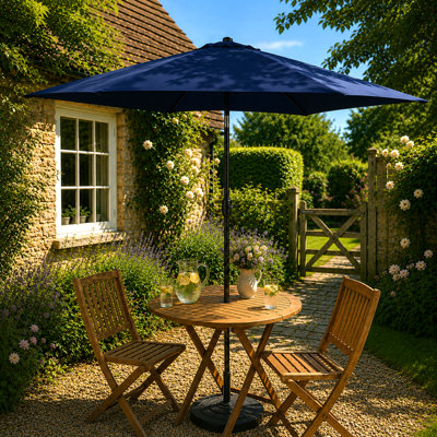 B&Q -  Navy 2.7M Outdoor Garden Parasol With Tilt Function & Crank Handle
