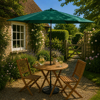 B&Q -  Green 2.7M Outdoor Garden Parasol With Crank Handle & Tilt Function