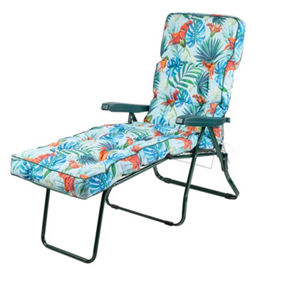 Alfresia Green Lounger Frame With Blue Tropical Cushion from B&Q