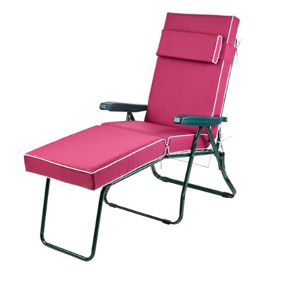 Alfresia Green Lounger Frame With Luxury Wine Red Cushion from B&Q