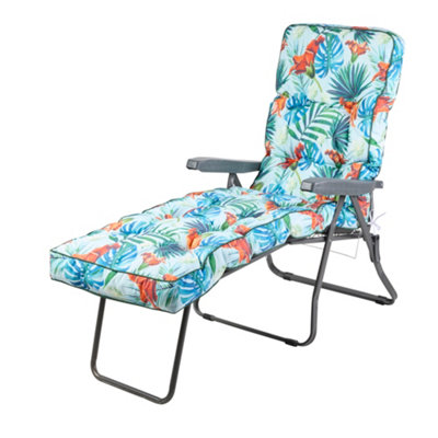 Alfresia Charcoal Lounger Frame With Classic Blue Tropical Cushion from B&Q