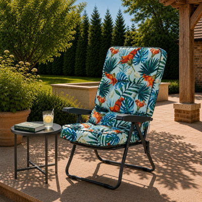 Alfresia Charcoal Recliner Chair With Classic Blue Tropical Cushion from B&Q