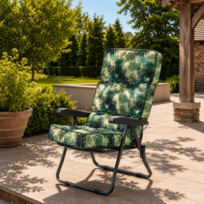 Alfresia Charcoal Recliner Frame With Green Palm Cushion from B&Q