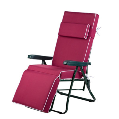 Alfresia Green Relaxer Chair With Wine Red Luxury Cushion from B&Q