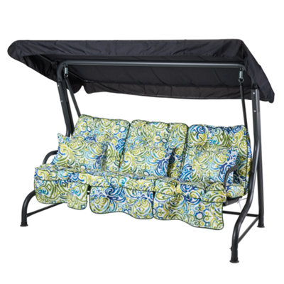 Alfresia Roma 3-Seater Swing Seat Charcoal Frame With Classic Blue Green Multi Cushion from B&Q