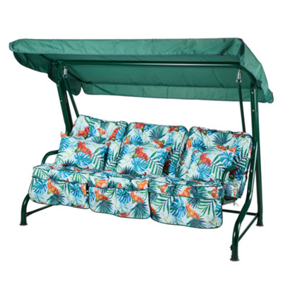 Alfresia Roma 3-Seater Swing Seat Green Frame With Classic Blue Tropical Cushion from B&Q