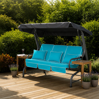 Alfresia Roma 3-Seater Swing Seat Charcoal Frame With Luxury Teal Cushions from B&Q