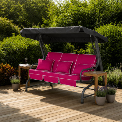 Alfresia Roma 3-Seater Swing Seat Charcoal Frame With Luxury Wine Red Cushions from B&Q