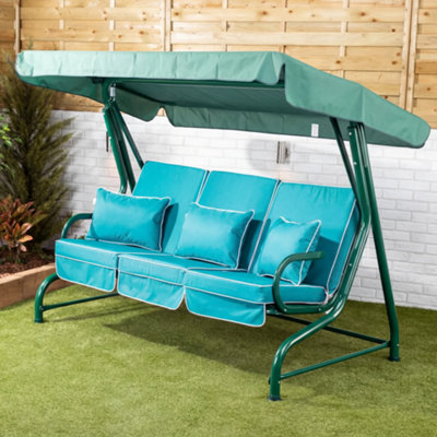 Alfresia Roma 3-Seater Swing Seat Green Frame With Luxury Teal Cushion from B&Q