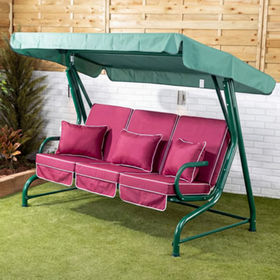 Alfresia Roma 3-Seater Swing Seat Green Frame With Luxury Wine Red Cushion from B&Q