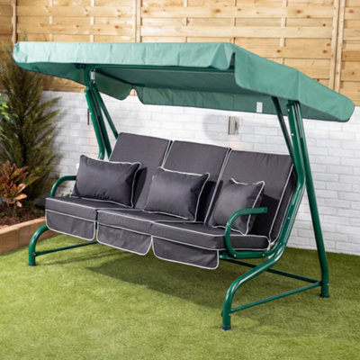 Alfresia Roma 3-Seater Swing Seat Green Frame With Luxury Charcoal Cushion from B&Q