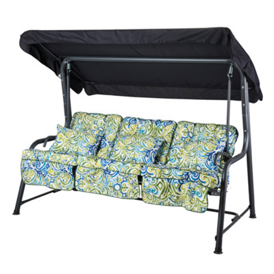 Alfresia Turin 3-Seater Reclining Swing Seat Charcoal Frame With Classic Blue Green Multi Cushion from B&Q