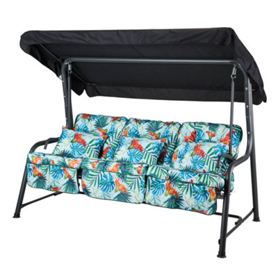 Alfresia Turin 3-Seater Reclining Swing Seat Charcoal Frame With Classic Blue Tropical Cushion from B&Q