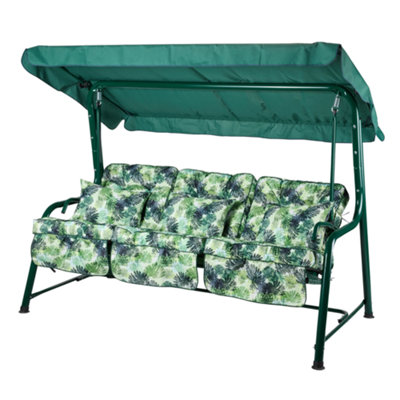 Alfresia Turin 3-Seater Reclining Swing Seat Green Frame With Classic Green Palm Cushion from B&Q