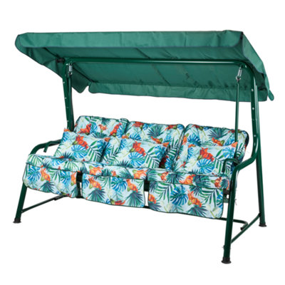 Alfresia Turin 3-Seater Reclining Swing Seat Green Frame With Classic Blue Tropical Cushion from B&Q