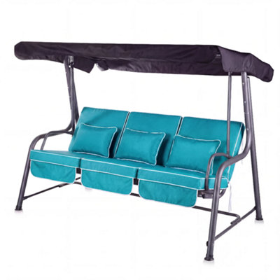 Alfresia Turin 3-Seater Reclining Swing Seat Charcoal Frame With Luxury Teal Cushion from B&Q