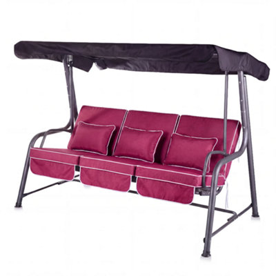 Alfresia Turin 3-Seater Reclining Swing Seat Charcoal Frame With Luxury Wine Red Cushion from B&Q