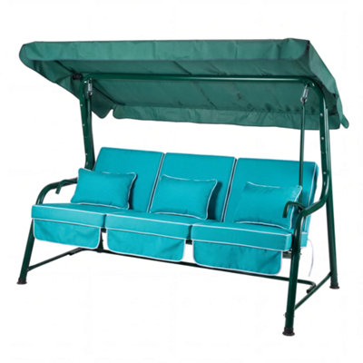Alfresia Turin 3-Seater Reclining Swing Seat Green Frame With Luxury Teal Cushion from B&Q