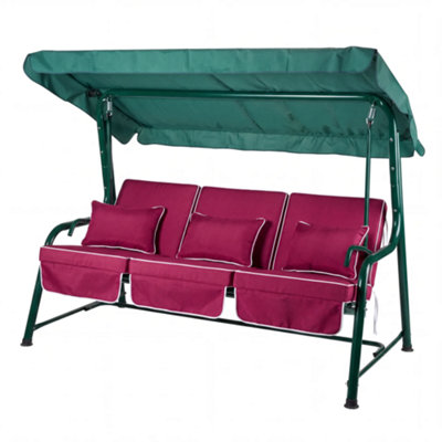 Alfresia Turin 3-Seater Reclining Swing Seat Green Frame With Luxury Wine Red Cushion from B&Q