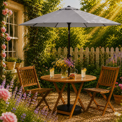 B&Q -  2M Grey Parasol With 22L With Water Or Sand Filled Round Base & Cover Included