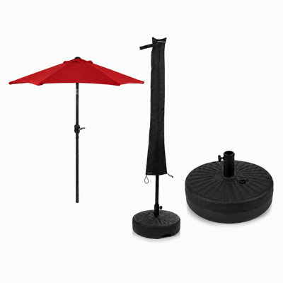 B&Q -  2M Red Parasol With 22L With Water Or Sand Filled Round Base & Cover Included