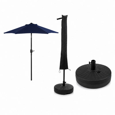 B&Q -  2M Navy Blue Parasol With 22L With Water Or Sand Filled Round Base & Cover Included