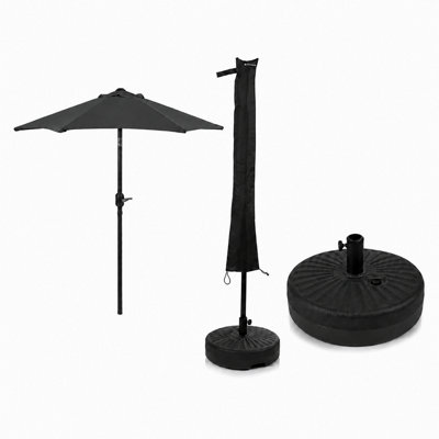 B&Q -  2M Charcoal Parasol With 22L With Water Or Sand Filled Round Base & Cover Included