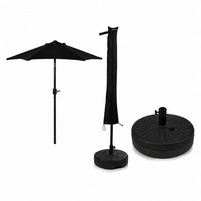 B&Q -  2M Black Parasol With 22L With Water Or Sand Filled Round Base & Cover Included