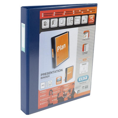 Elba A3 4 D-Ring Binder30mm Capacity35mm SpinePresentation Folder With Customisable CoverPortraitBlue (Single) from B&Q