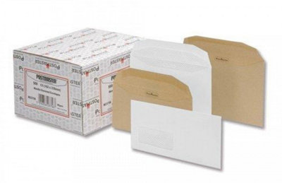 Spamaster Postmaster Envelopes Wallet Gummed 90Gsm White Dl Pack Of 500 from B&Q