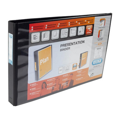 Elba A3 4 D-Ring Binder30mm Capacity55mm SpinePresentation Folder With Customisable CoverLandscapeBlack (Single) from B&Q
