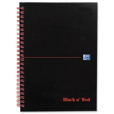 Oxford Black N' Red Book Wirebound Ruled And Perforated 90Gsm 140 Pages A5 Matt Black Ref D66078 Pack Of 5 from B&Q