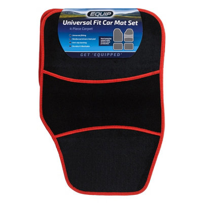 Equip Universal Fit Car Floor Mat Carpet Textile Durable Protection - Red Trim