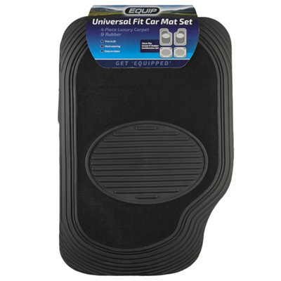 Equip 4 Pieces Black Universal Fit Luxury Carpet & Rubber Car Floor Mat Full Set from B&Q