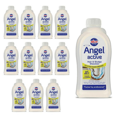 Nilco Angel Active 12L Hair Sludge Dissolver Fast Act Plughole Unblocker 12X 1L from B&Q