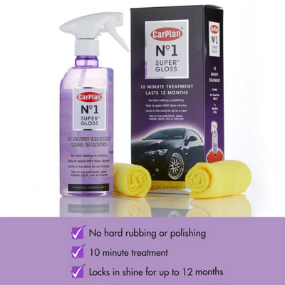 B&Q -  Car Paint No Wax Polish Gloss Valeting Spray Sealant With Microfibre Cloth X4
