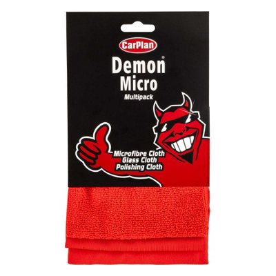CarPlan Demon Assorted Cloths 3 Pack Microfibre Glass Polishing Cloth Car Care - Image 4