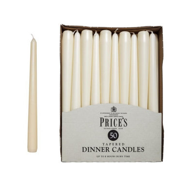 Price's 50 Tapered Ivory Household Dinner Wax Candles 7H Burn Time 25Cm from B&Q