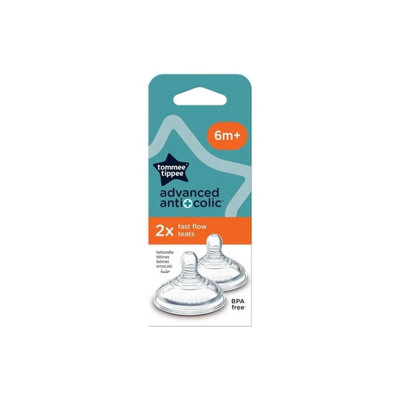 Tommee Tippee Advanced Anti-Colic Baby Bottle Teat Fast Flow 6-12M 2 Pc - Image 3