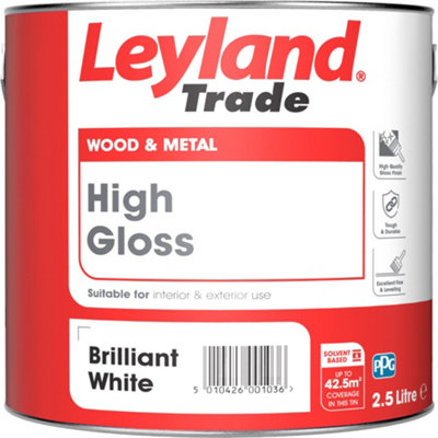 Leyland Trade Pure Brilliant White Gloss Multi-Surface Metal & Wood Paint2.5L from B&Q